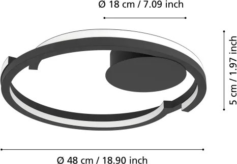 Eglo 901821-LED Plafonieră reglabilă MEZZOMONTE 2xLED/20W/230V Ø 48 cm neagră + telecomandă