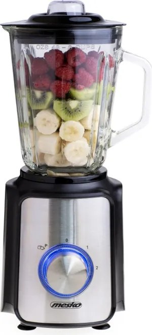 Blender Mesko MS 4080, 1200 W, 1,5 l, 21 000 rpm, 6 lame, 2 viteze + funcție puls, capac cu orificiu, inox/negru