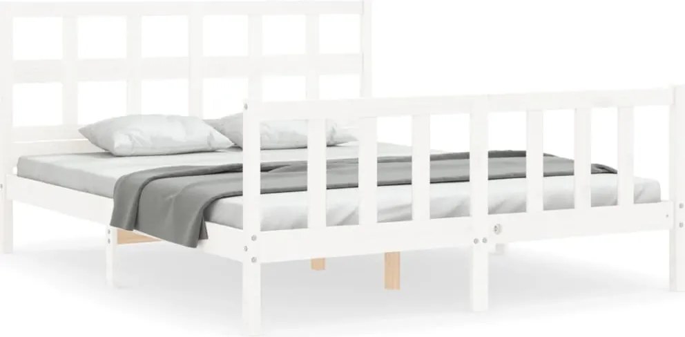 vidaXL Cadru de pat fără saltea, alb, 160x200 cm, lemn masiv pin