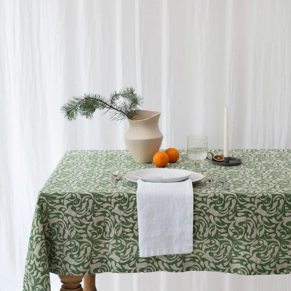 Față de masă din in 140x250 cm Evergreen Damask – Linen Tales