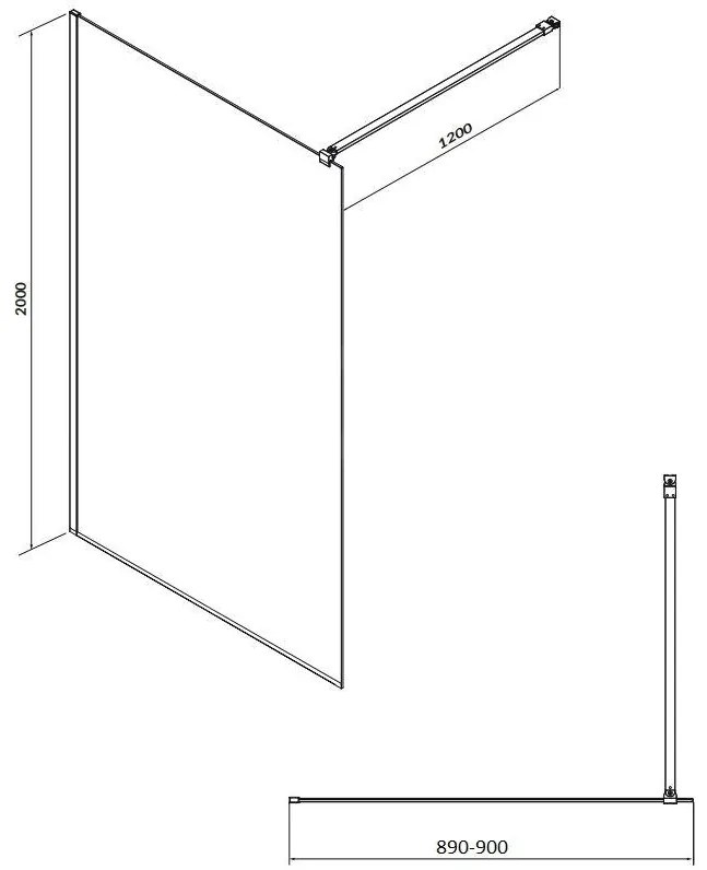 Paravan dus walk-in 90x200 cm Cersanit Mille, sticla securizata, profil crom 900x2000 mm, Crom lucios