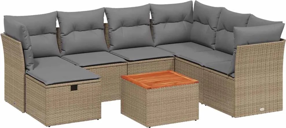 vidaXL Set canapele de grădină, 8 piese, cu perne, bej, poliratan