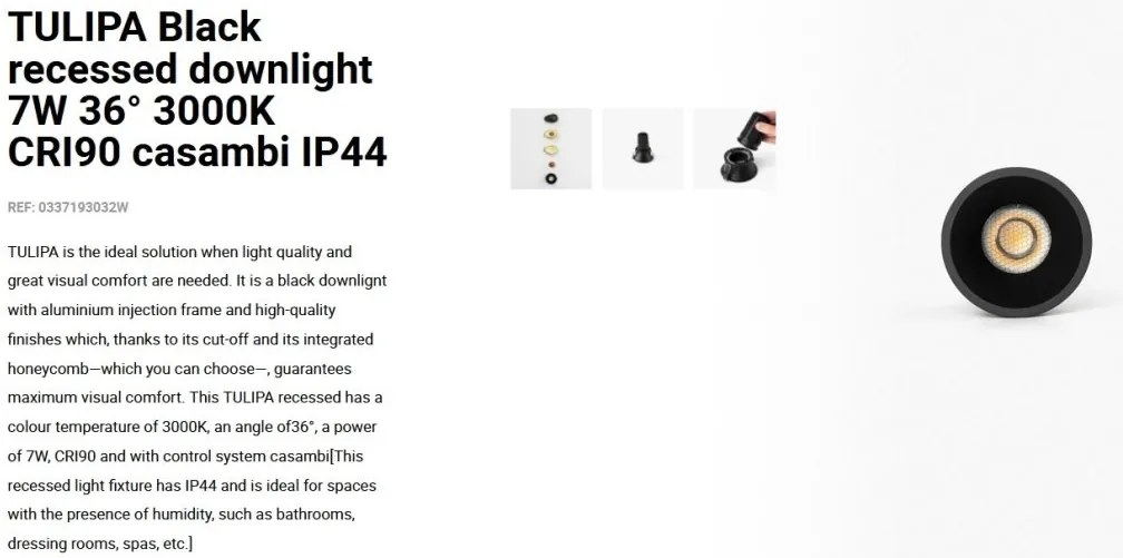 Spot LED incastrabil TULIPA Black recessed downlight 7W 36° 3000K CRI90 casambi IP44