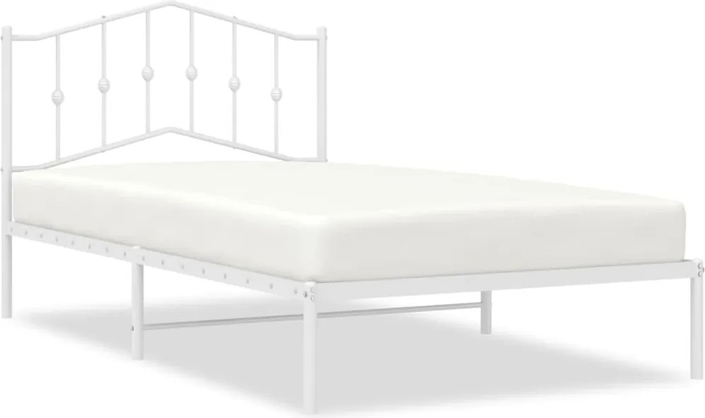 vidaXL Cadru de pat din metal cu tăblie, alb, 107x203 cm