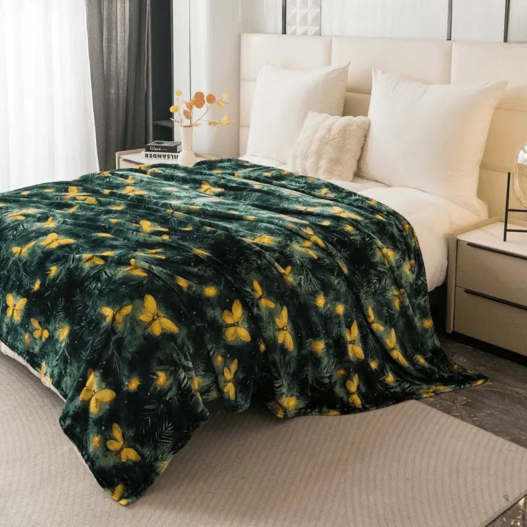 Patura microplus YELLOW BUTTERFLY, verde inchis Dimensiune: 160 x 200 cm