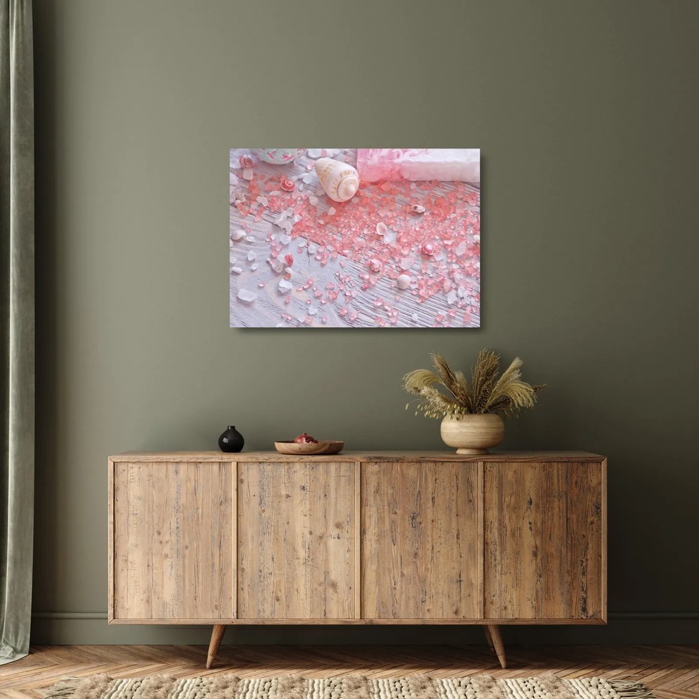Tablou pe sticlă - Atmosfera de litoral în nuanțe roz (70x50 cm)