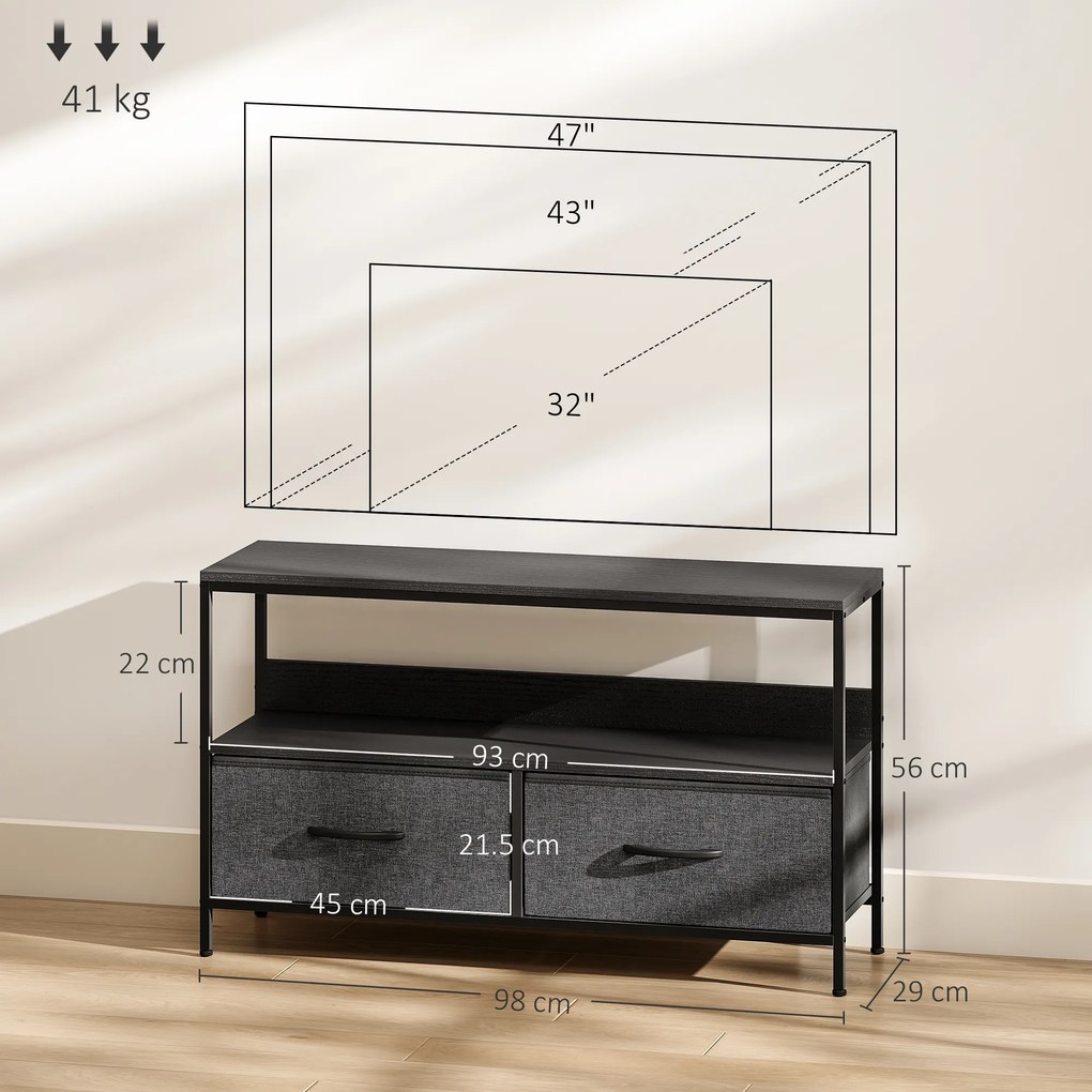 HOMCOM Mobilier pentru Televizor de 47" cu Sertare Pliabile din Material Textil și Raft, 98x29x56 cm, Lemn Natural | Aosom Romania
