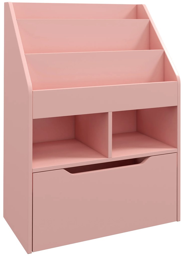 HOMCOM Bibliotecă pentru Copii cu Rafturi, Sertar și Roți, Raft pentru Jucării și Cărți, 60x29.9x90 cm, Roz | Aosom Romania