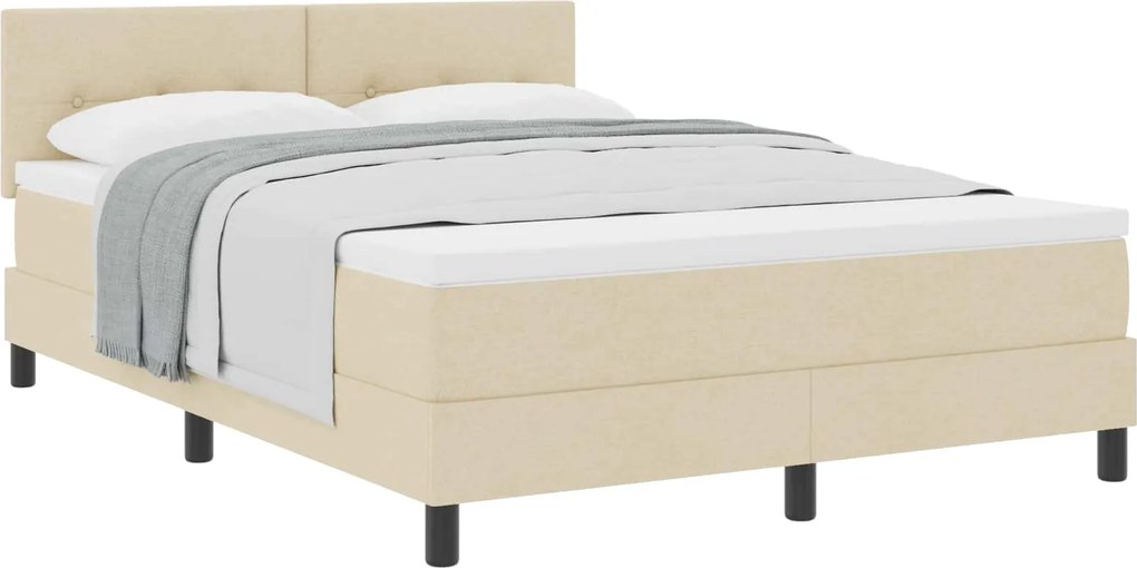vidaXL Pat cu arcuri cu saltea cu headboard Crem 140 x 190 cm țesătură