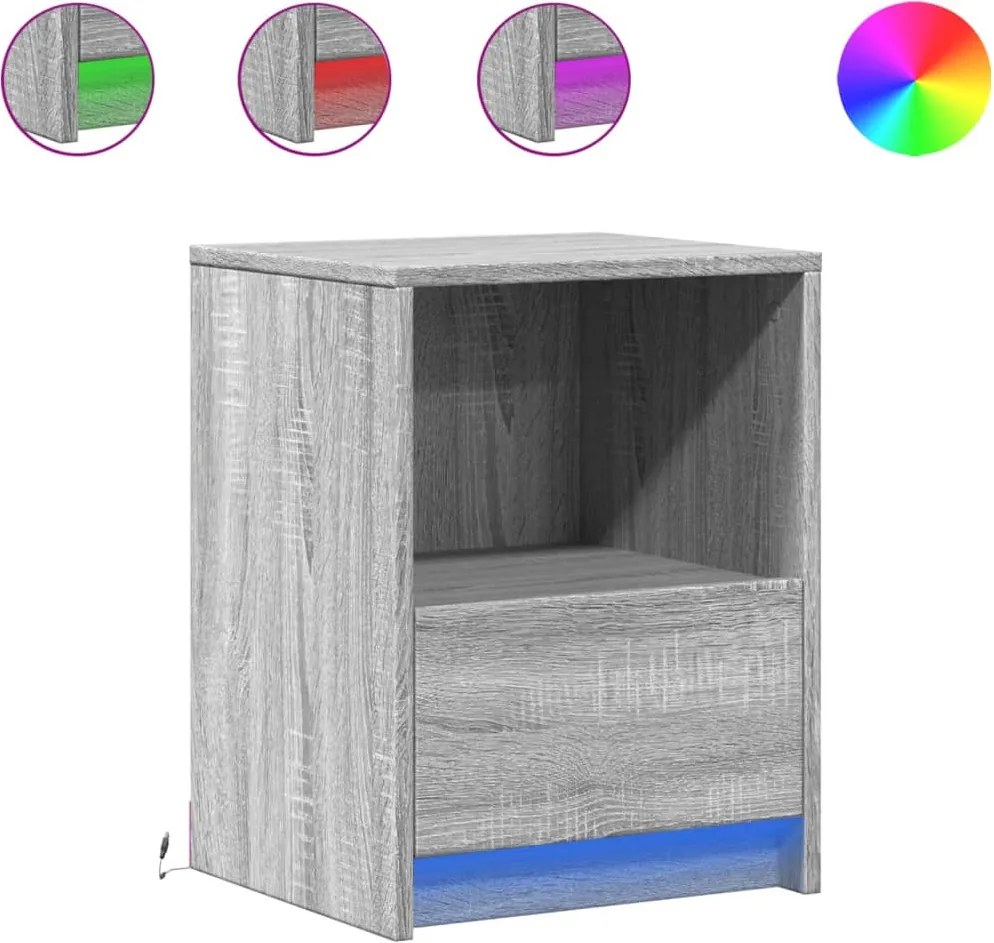 vidaXL Noptiere cu lumini LED, 2 buc., sonoma gri, lemn prelucrat