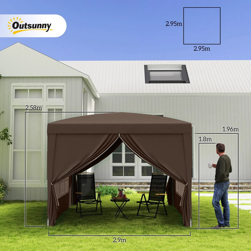 Outsunny Foișor de Grădină Impermeabil, cu Panouri Laterale Pliabile din Oțel și Acoperiș, 2,95x2,95x2,58 m, Verde | Aosom Romania