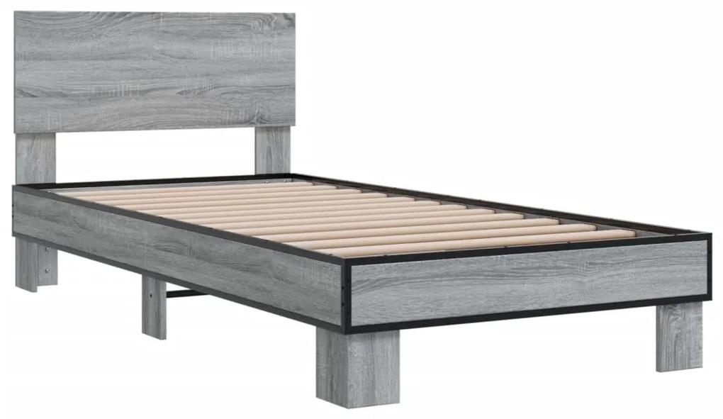 845815 vidaXL Cadru de pat, gri sonoma, 75x190 cm, lemn prelucrat și metal