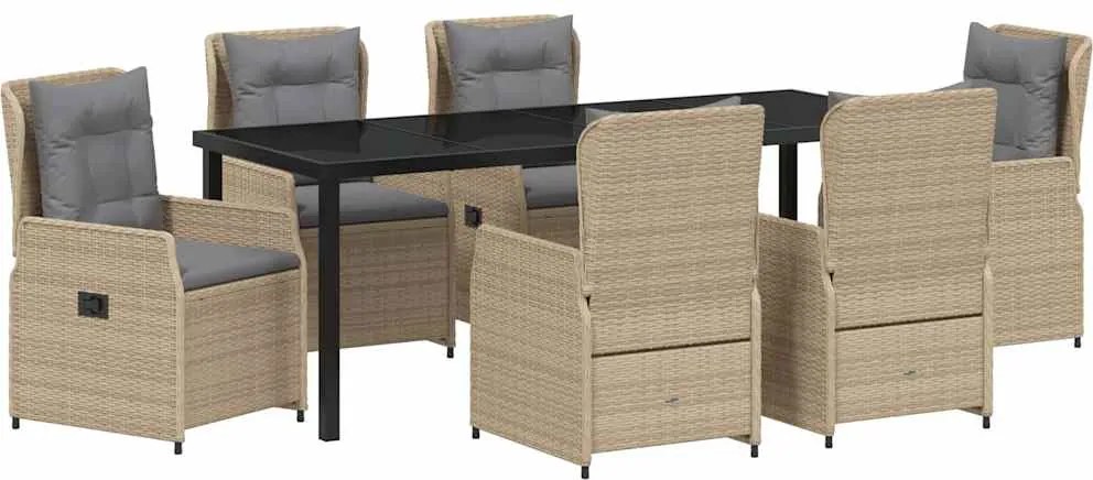 vidaXL Set de masă pentru grădină 7 pcs Beige și gri deschis poliratan