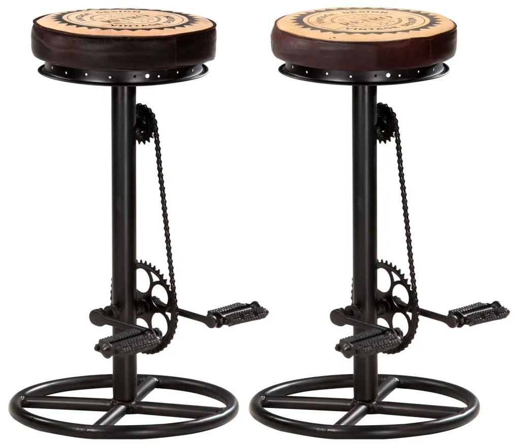 286969 vidaXL Scaune de bar imprimeu pânză 2 buc. negru & maro piele naturală