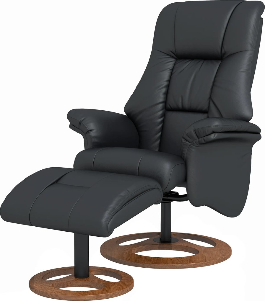 HOMCOM Fotoliu relax cu otomană, fotoliu cu taburet, spătar reglabil, 77 cm x 89 cm x 110 cm, Negru | Aosom Romania