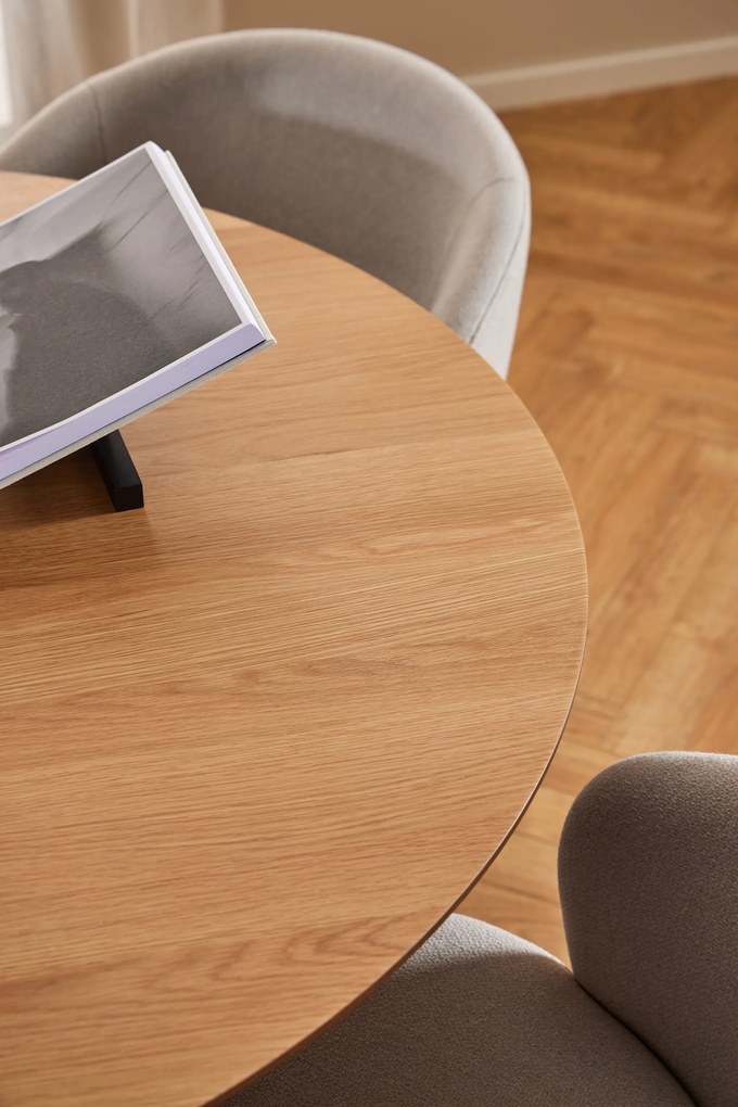 MAZZONI EXPORT BOSCO Stejar natural/picior negru - MASĂ ROTUNDĂ 120 cm PENTRU BUCĂTĂRIE SUFRAGERIE SALON FURNIR
