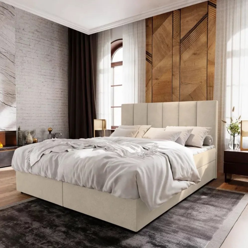 OFERTA Pat tapitat boxspring MERALIS 180x200 cm bej II. calitate