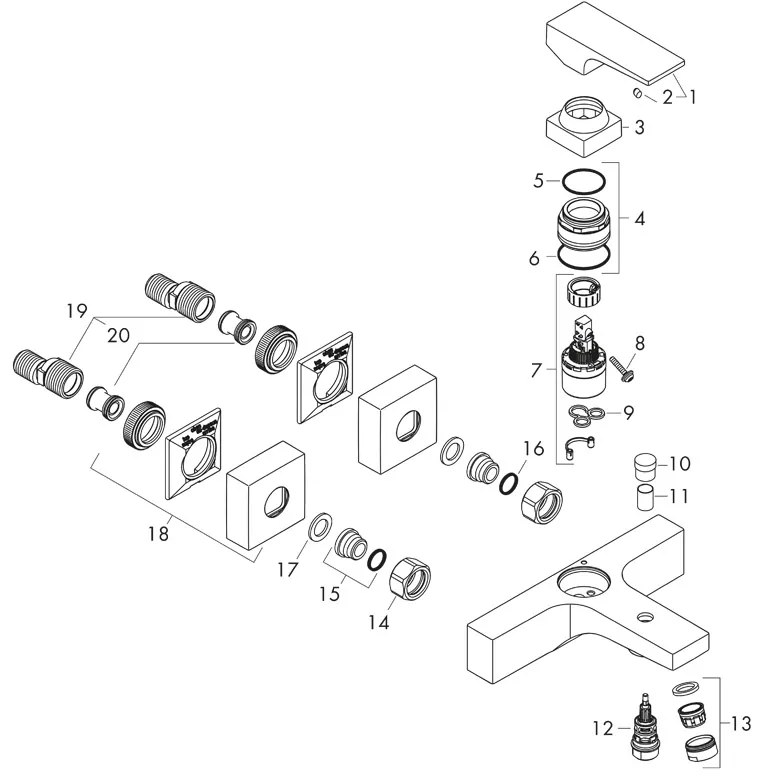 Baterie cada dus, Hansgrohe, Metropol, Crom