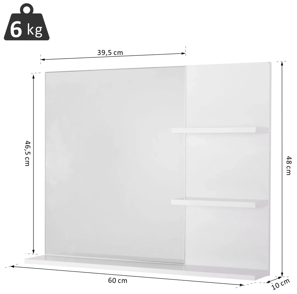 kleankin Dulap Oglindă Baie cu 3 Rafturi Spațiu Depozitare MDF Alb 60x10x48cm | Aosom Romania