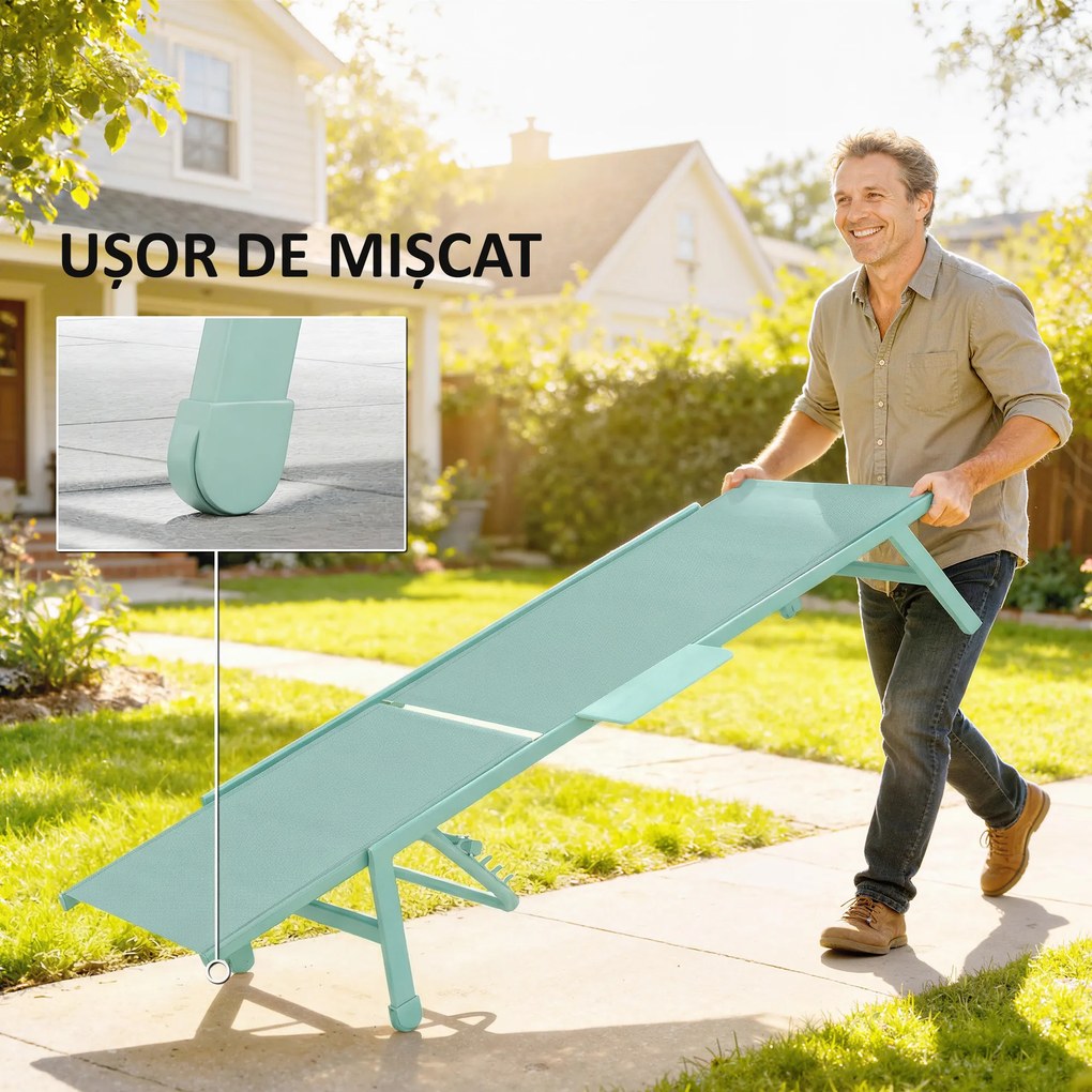 Outsunny Set 2 Șezlonguri cu Măsuță, Șezlonguri Grădină cu Spătar Reglabil. | Aosom Romania