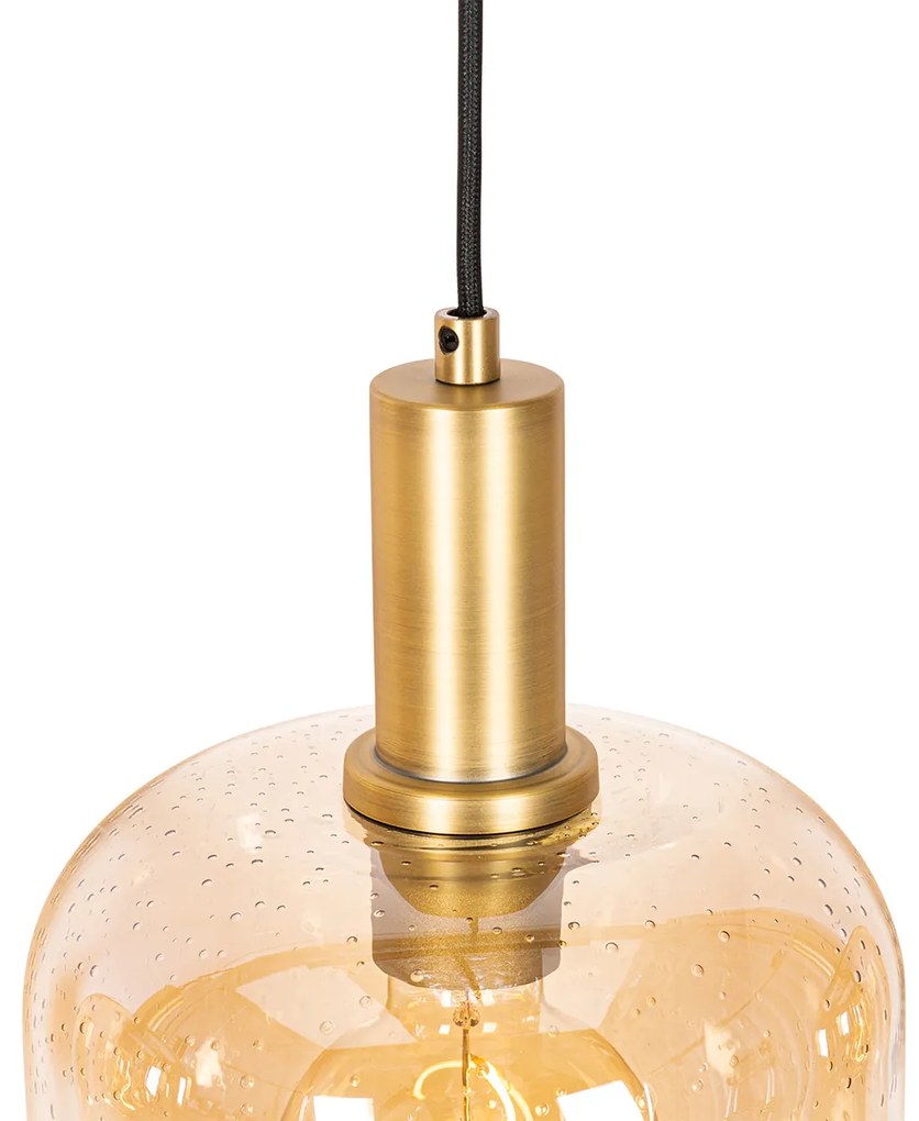 Lampă suspendată inteligentă neagră cu alamă și sticlă ambră 4 lumini incl. 4 Wifi G95 - Zuzanna