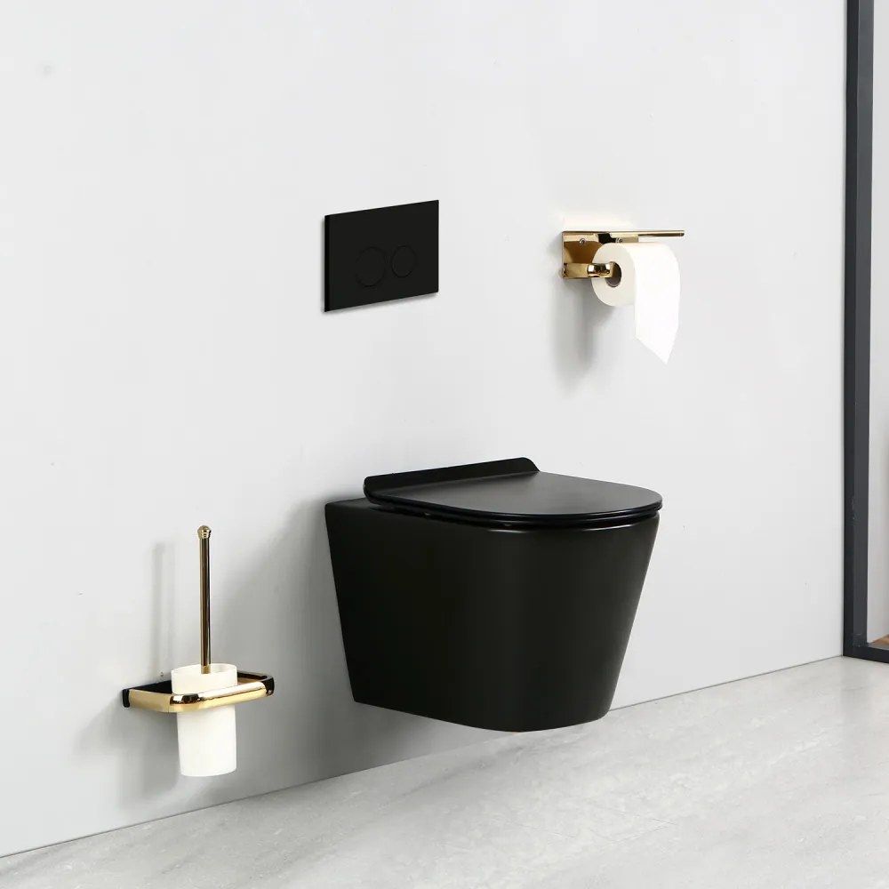 Toaletă Ride fără ramă, montată pe perete, neagră