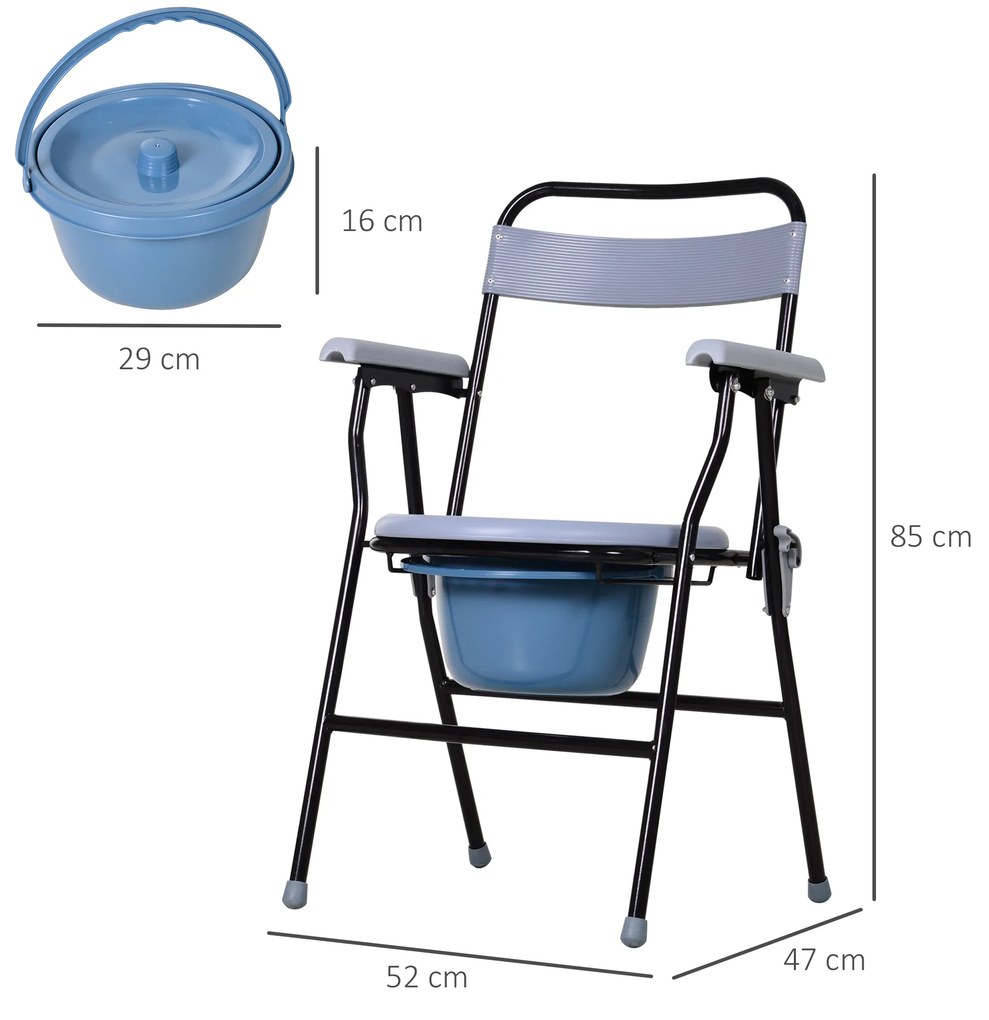 HOMCOM Scaun Toaletă Pliabil cu Găleată Detașabilă pentru Vârstnici și Persoane cu Dizabilități, Scaun WC, 52x50x75 cm, Negru | Aosom Romania
