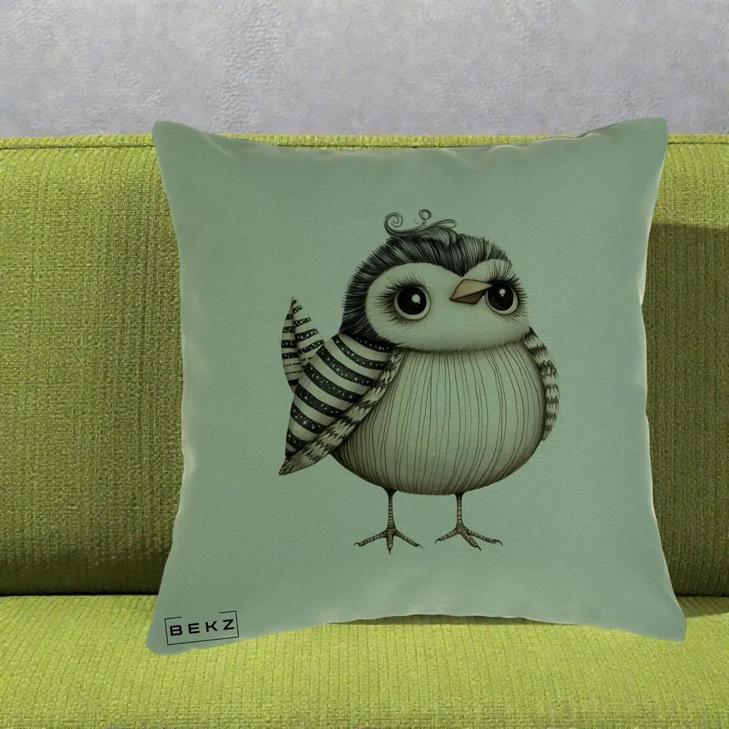 Perna Decorativa Pui Elegant Alb-Negru, 40x40 cm, Verde, Husa Detasabila, Perna Inclusa, BEKZ®