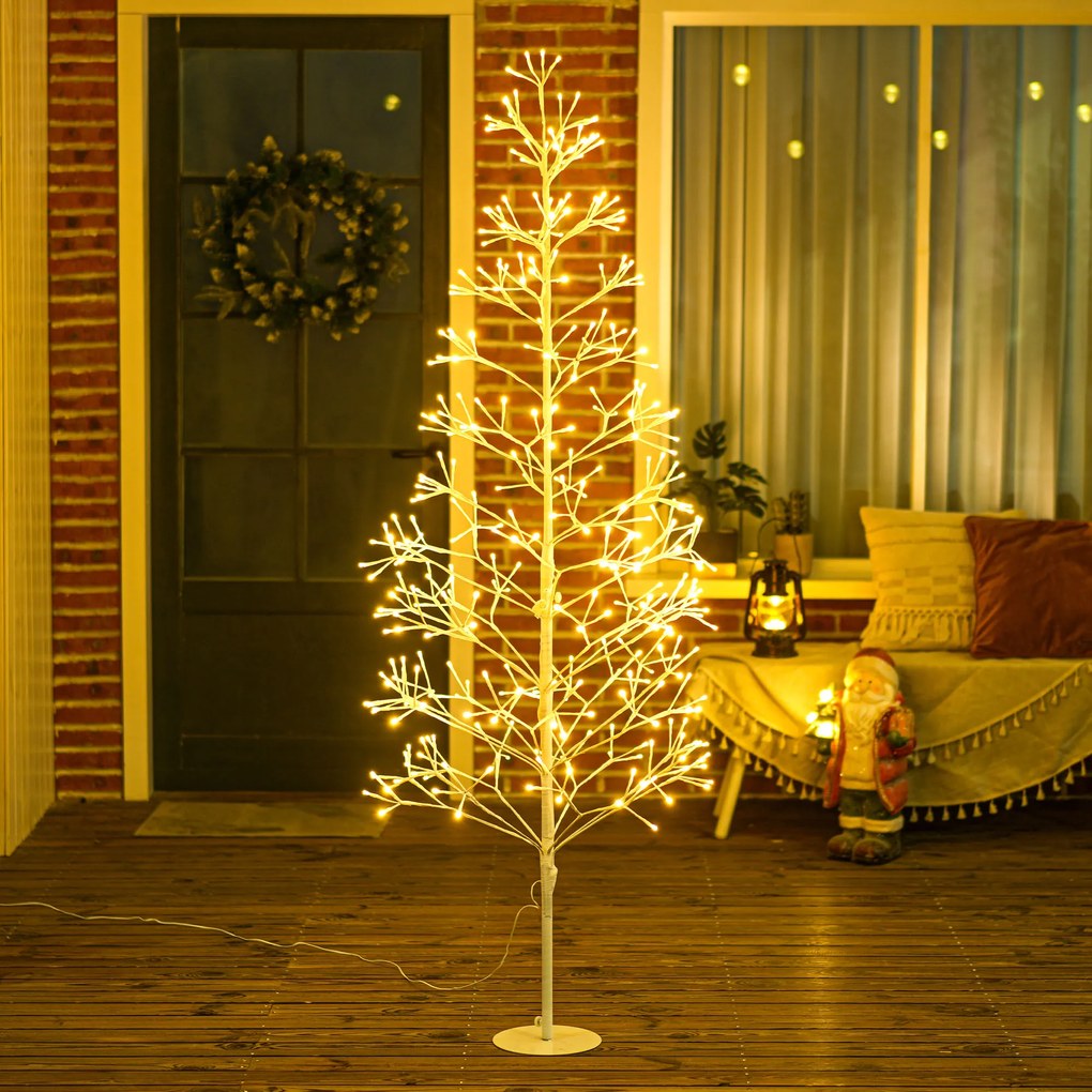 HOMCOM Brad Artificial de Crăciun cu 384 Lumini LED Albe și Crengi Pliabile din PP și Oțel, Ø20x180 cm, Alb | Aosom Romania