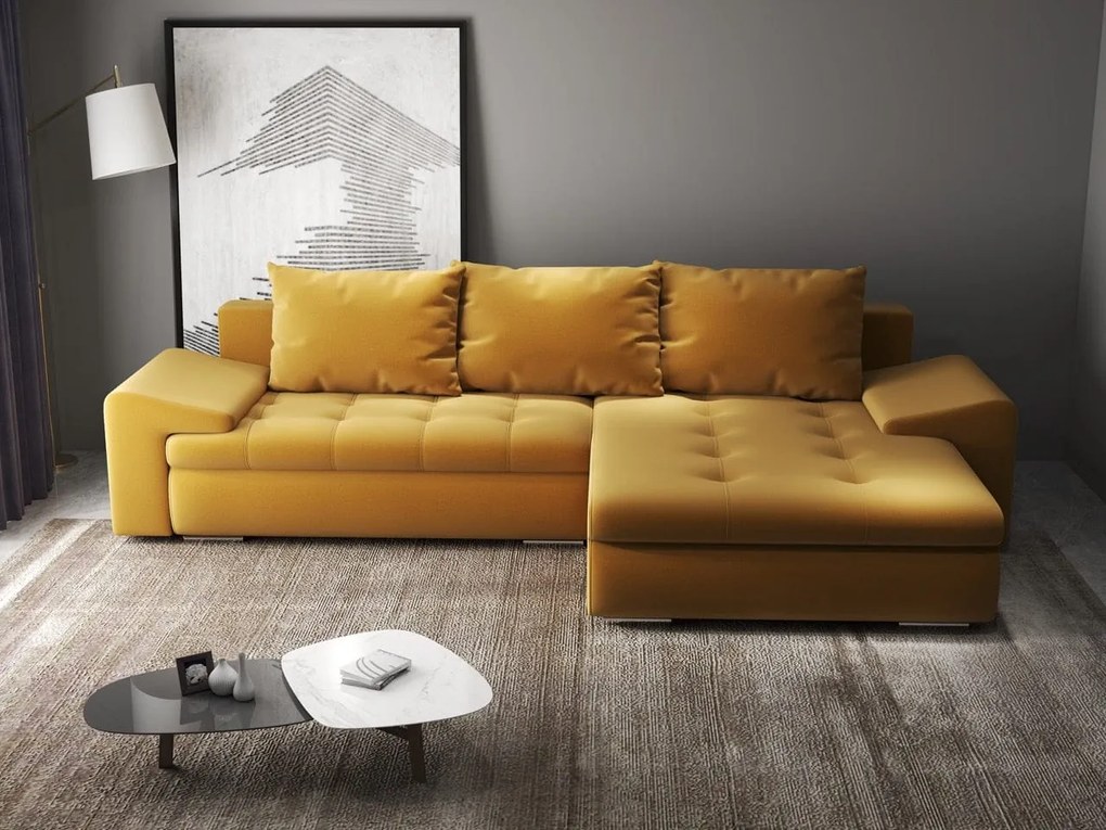 Colțar extensibil dumonde cu ladă de depozitare si sezut confortabil din spuma high-density, Leonardo Royal Mustar 260x185 cm II