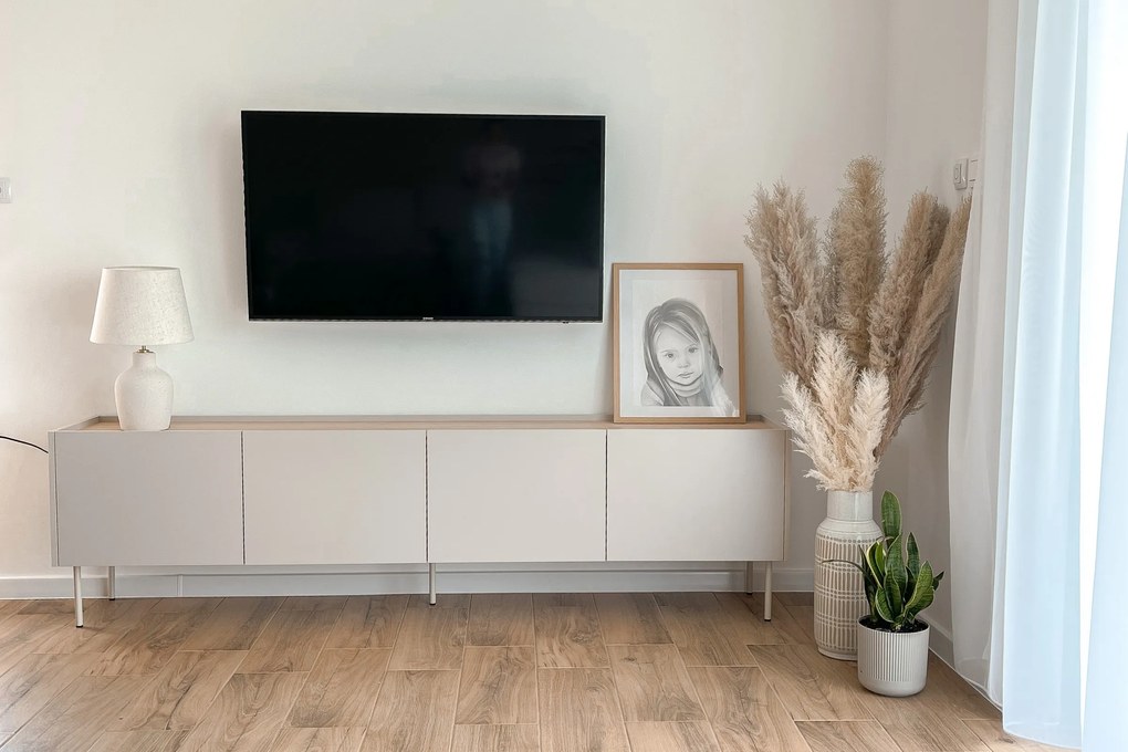 Dulap TV cu picioare metalice Desin 220 cm - cașmir / stejar nagano