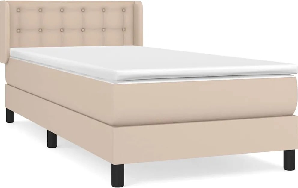 vidaXL Pat box spring cu saltea, cappuccino, 80x200 cm piele ecologică