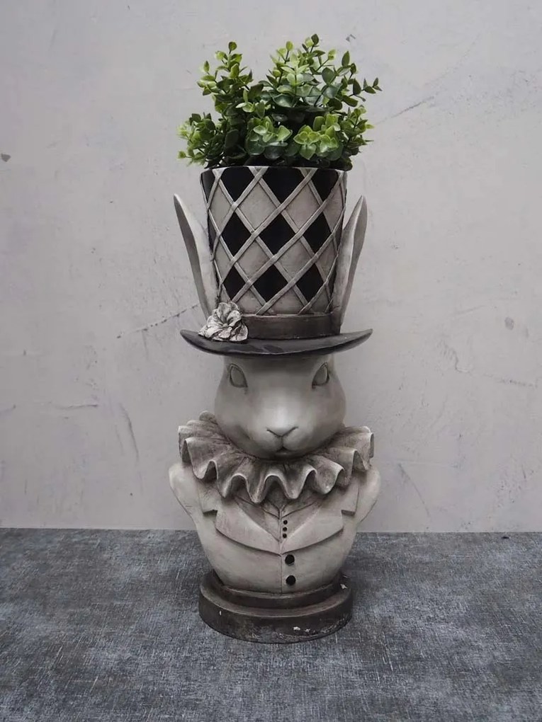 Suport pentru plante bust iepure din rășină, H46 cm, "Alice"