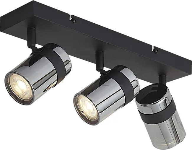 Spot de plafon negru cu sticlă fumurie, cu 3 lumini, rotativ și înclinabil - Gianni