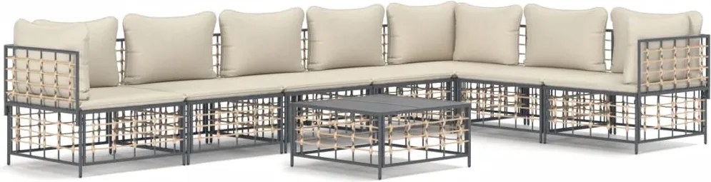 vidaXL Set mobilier de grădină cu perne, 8 piese, antracit, poliratan