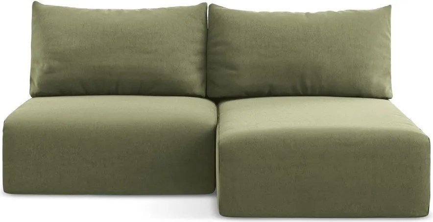 Colțar verde extensibil/cu spațiu de depozitare cu tapițerie din catifea (cu colț pe partea dreaptă/cu șezlong) Kalena – Makamii