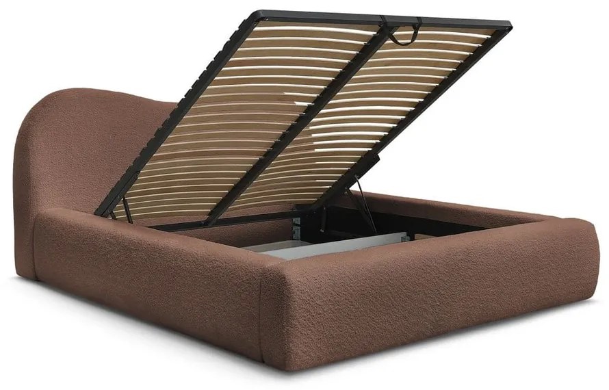 Pat matrimonial portocaliu tapițat cu spațiu de depozitare cu somieră 160x200 cm Orlane – Bobochic Paris