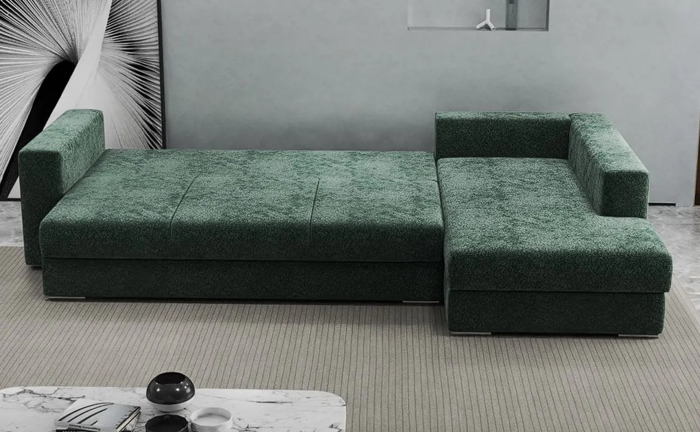 Colțar extensibil dumonde cu ladă de depozitare si sezut confortabil din spuma high-density, Gloria Euphoria Green II 320x183 cm