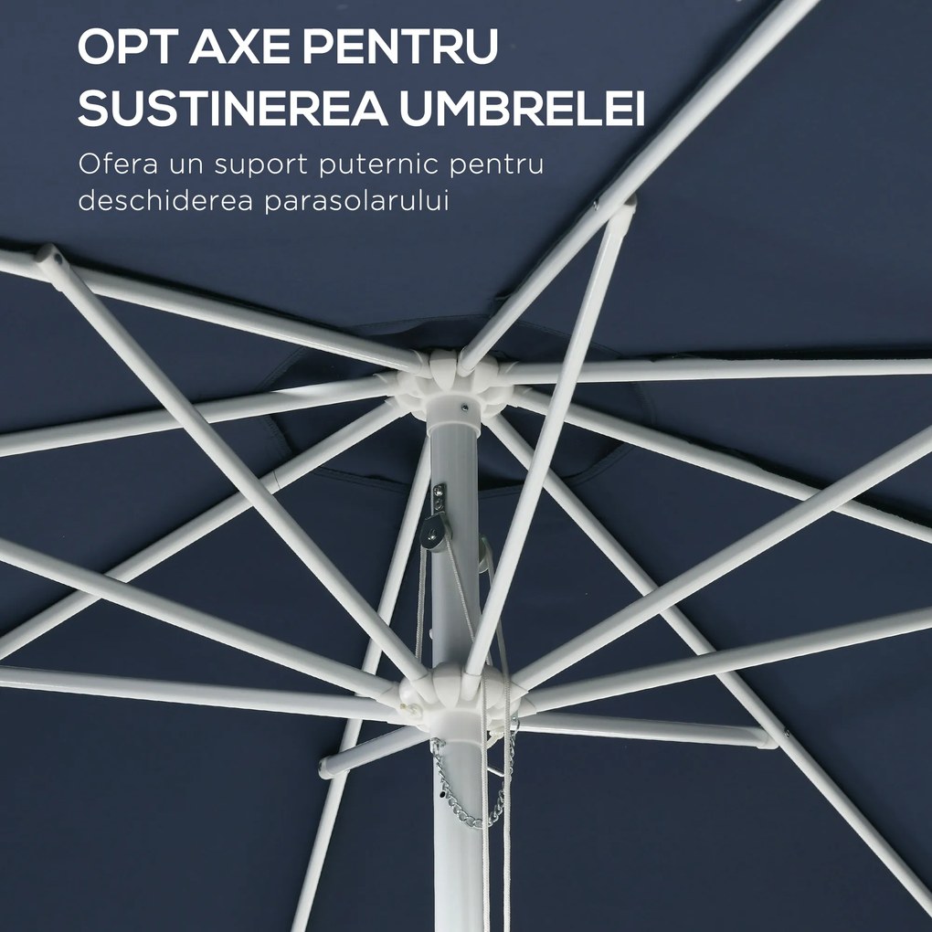 Outsunny Umbrelă Soare Exterior Gradină Reglabilă 4cm Copertină Albastru 8 Nervuri | Aosom Romania