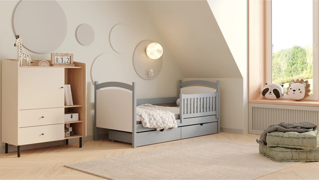 Pat copii cu tablă de scris Amely 80x180 - culoare gri