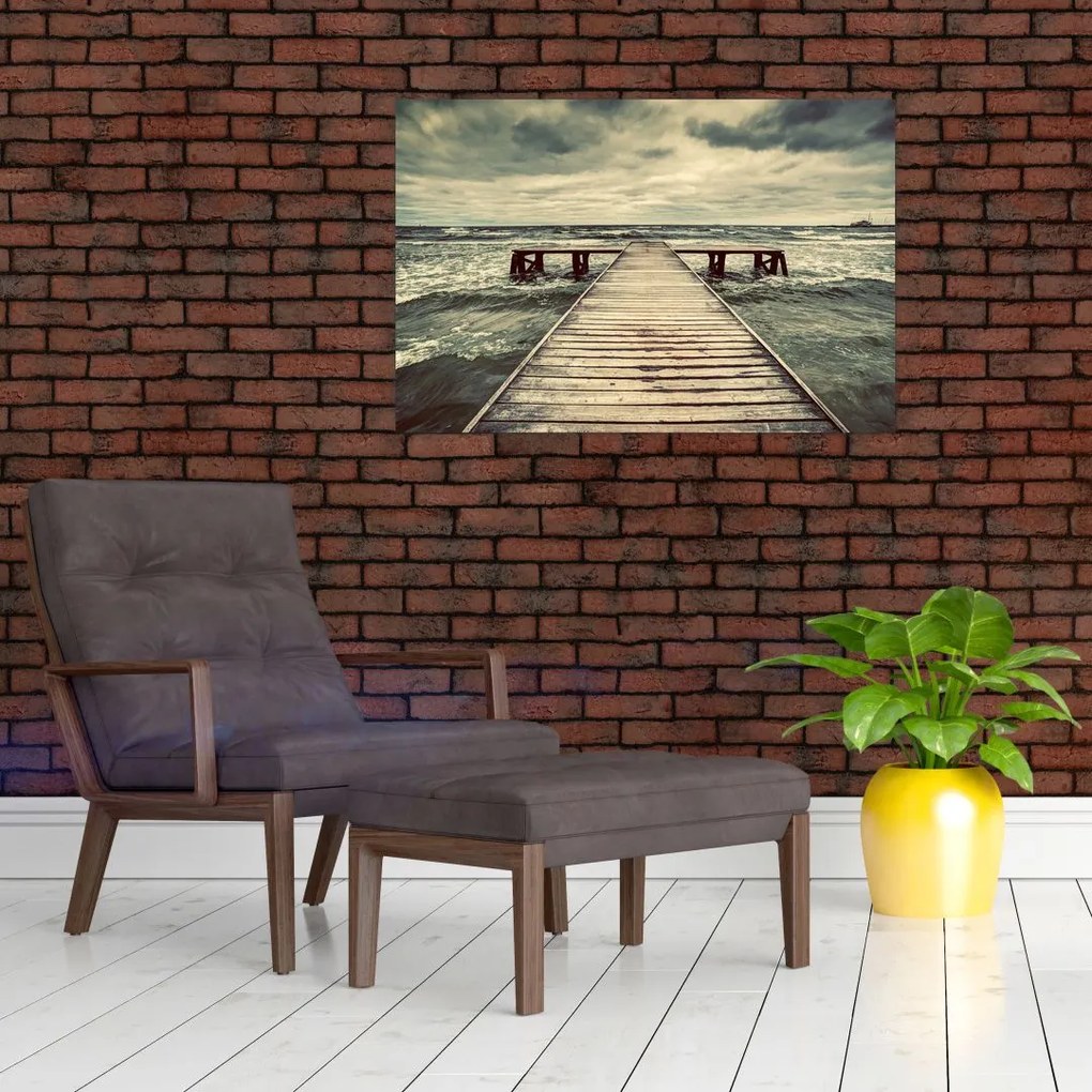 Tablou cu dig din lemn la mare (90x60 cm)