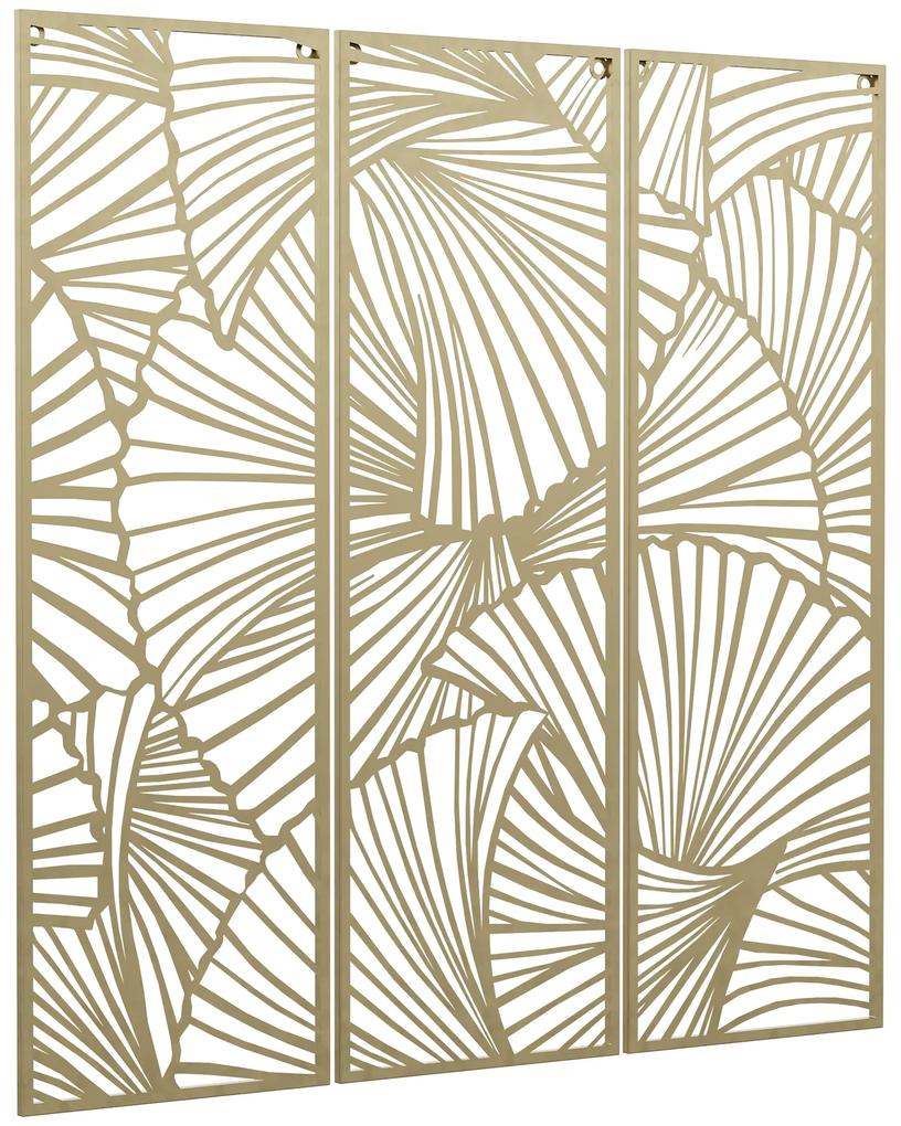 HOMCOM Decor de perete din metal , 3 piese, frunze aurii, 30 x 90 cm | AOSOM RO