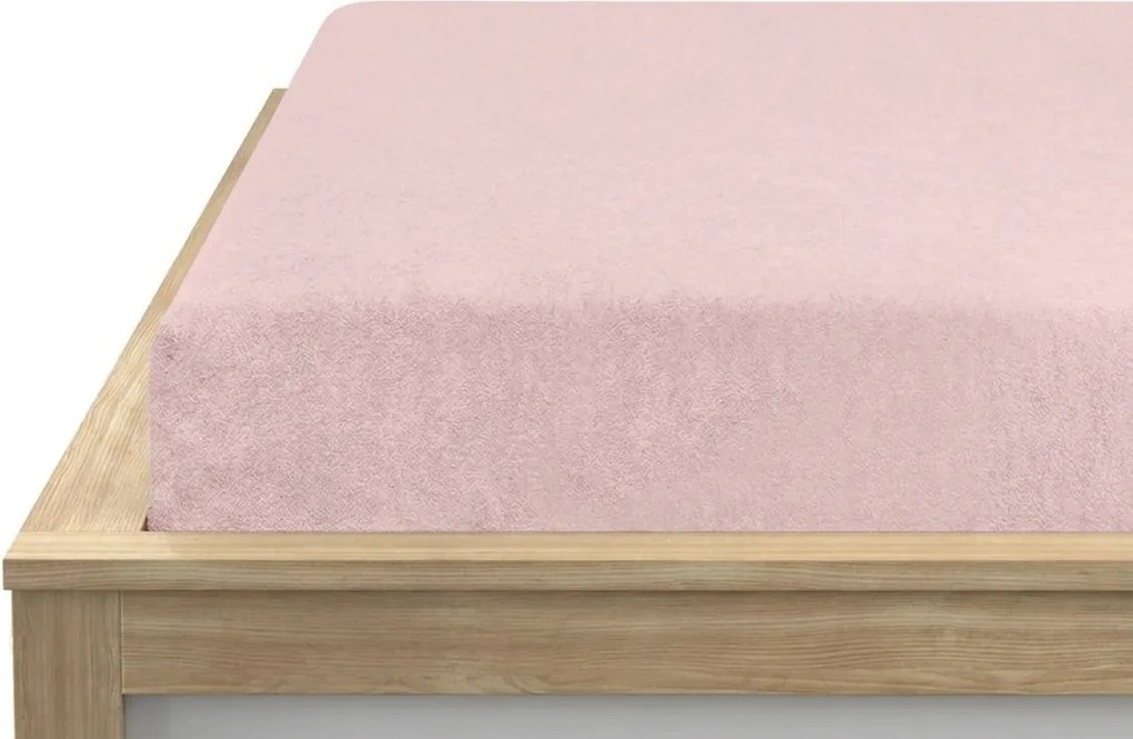 Cearsaf elastic fleece MOLTON roz deschis 180 x 200 cm