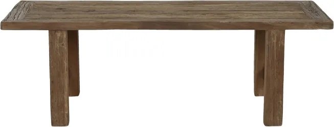 Măsuță de cafea dreptunghiulară din lemn de tec reciclat, natur, cu ramă teșită și picioare masive, 45 x 140 x 70 cm, „Deneris” – Ethnic Collections