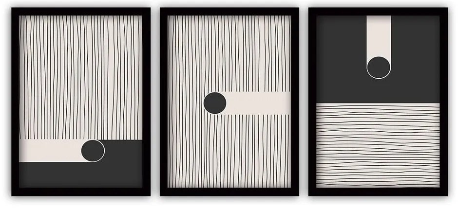 Set 3 tablouri cu ramă neagră Vavien Artwork Black, 35 x 45 cm