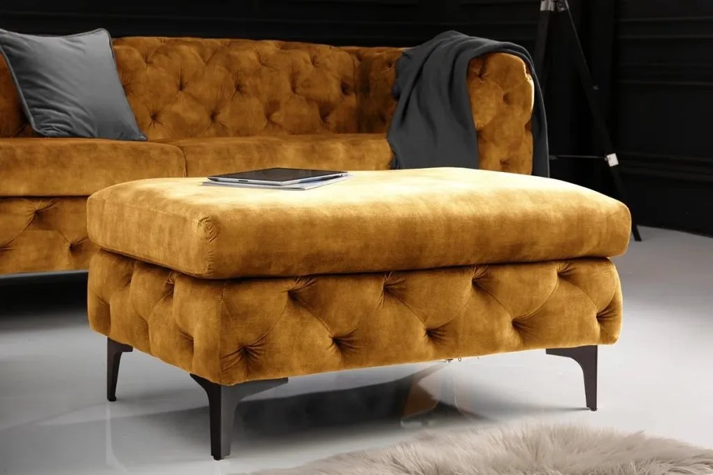 Taburete elegant stil Chesterfield, Catifea, Galben Mustar, MODERN BAROCK 90cm A-44395 VC