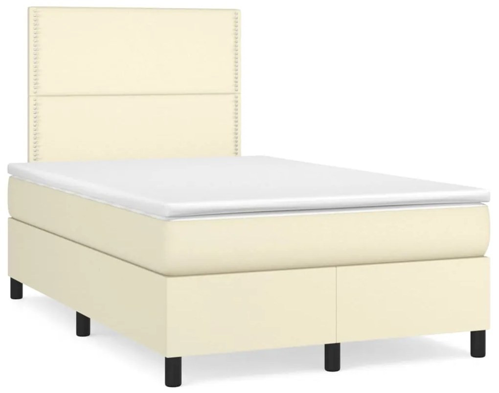 3142775 vidaXL Pat box spring cu saltea, crem, 120x200 cm, piele ecologică