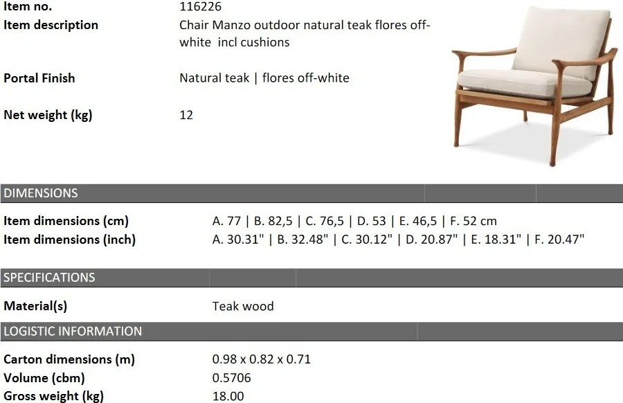 Fotoliu elegant pentru exterior design LUX Manzo natur / flores off-white