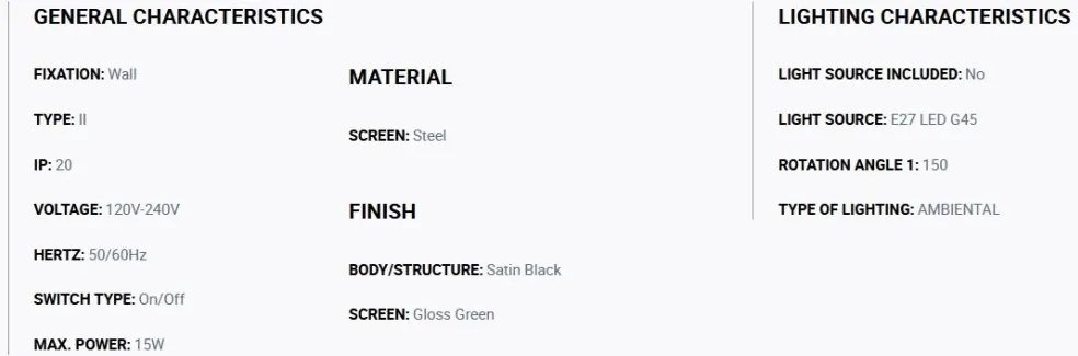 Aplica de perete cu brat directionabil TATAWIN negru, verde