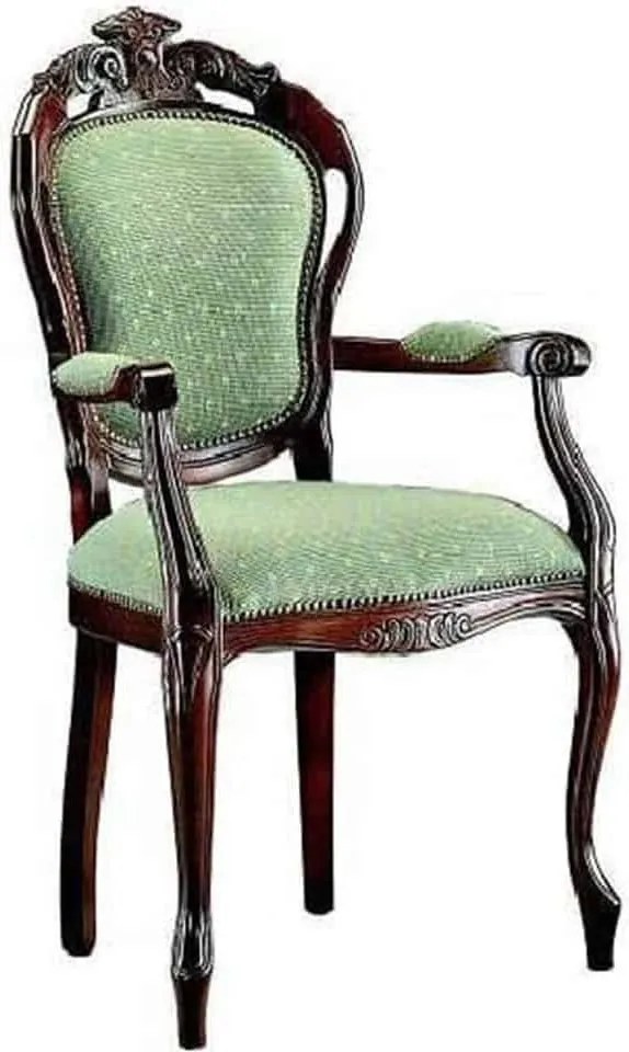 Scaun lemn masiv clasic Baroque cu Spătar Tapițat și Brațe, 58 × 58 × 107 cm - Nuc
